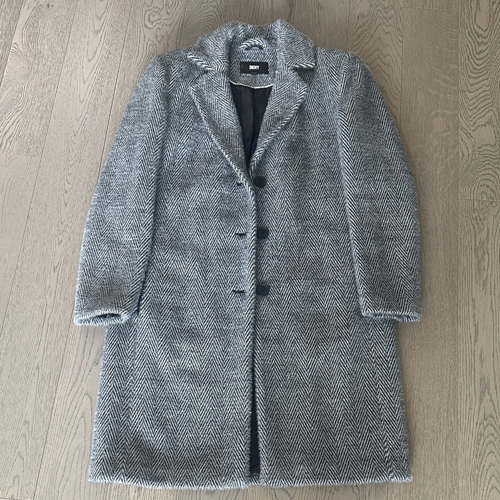 DKNY Black & White Overcoat